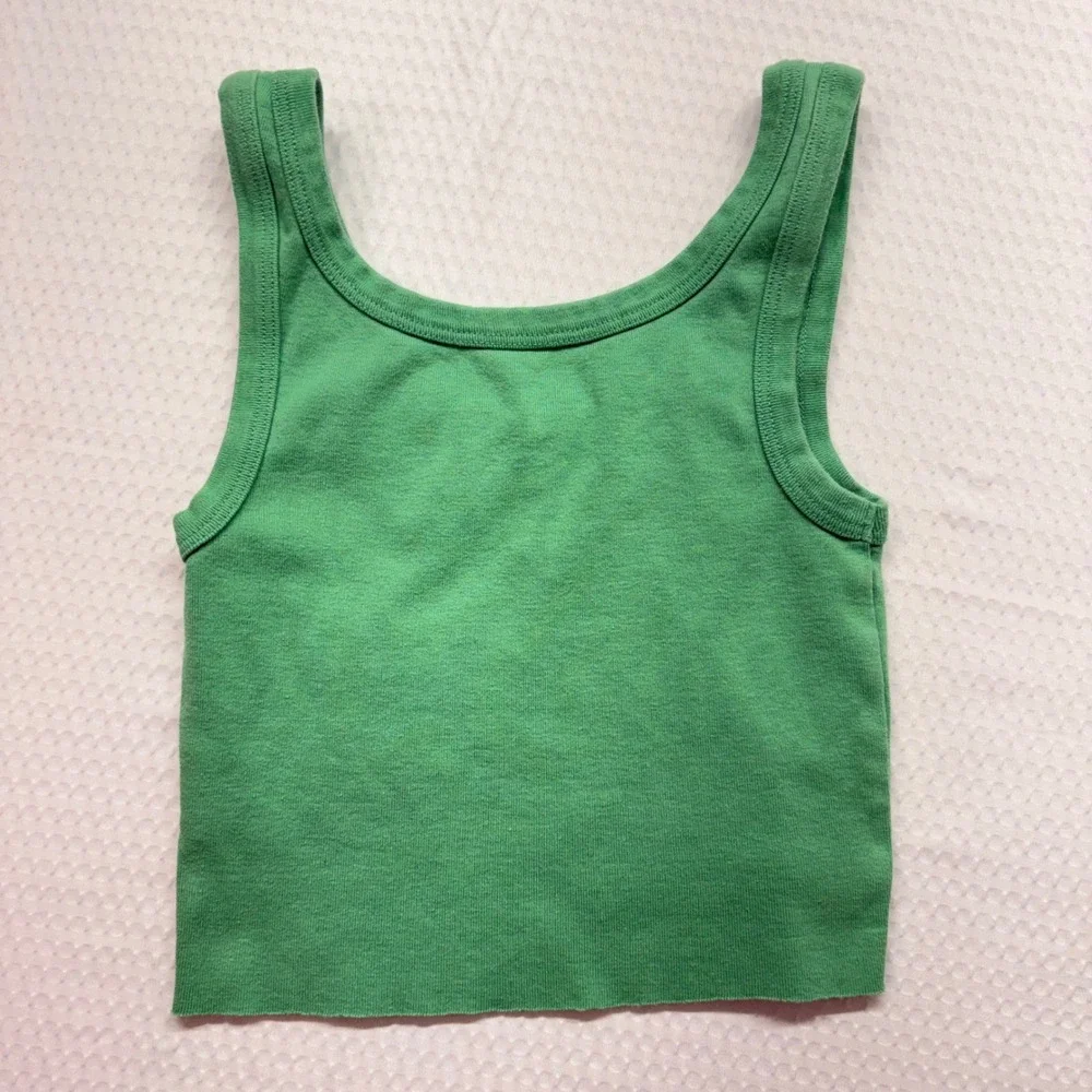 Billabong Graphic Tank Top Girls XS Green Good Keep Shining Tropical Crop